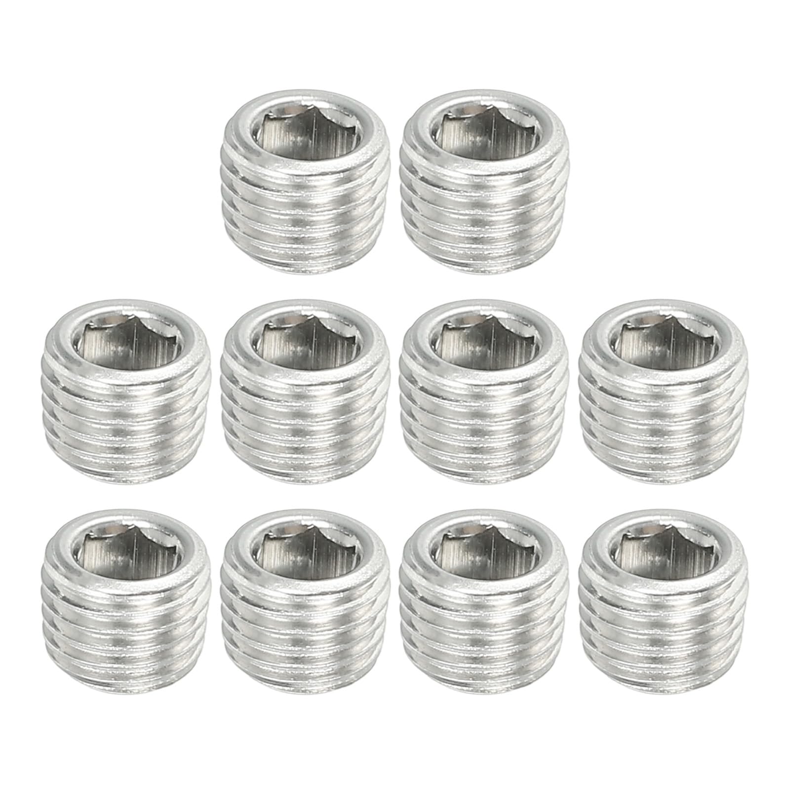 PATIKIL 1/16NPT Male Pipe Plug Internal Hex Thread Socket, 10 Pcs Solid Stainless Steel Pipe Plug Fitting Set Hex Counter Sunk Pipe Plug for Pipe Air Tanks, Silver