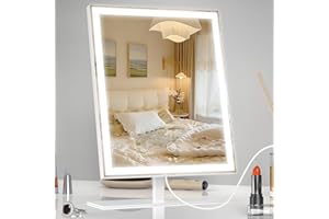AUATZ Makeup Mirror with Lights, Dimmable Vanity Mirror with 3 Color & Detachable 10X Magnification Mirror, Modern Lighted Up