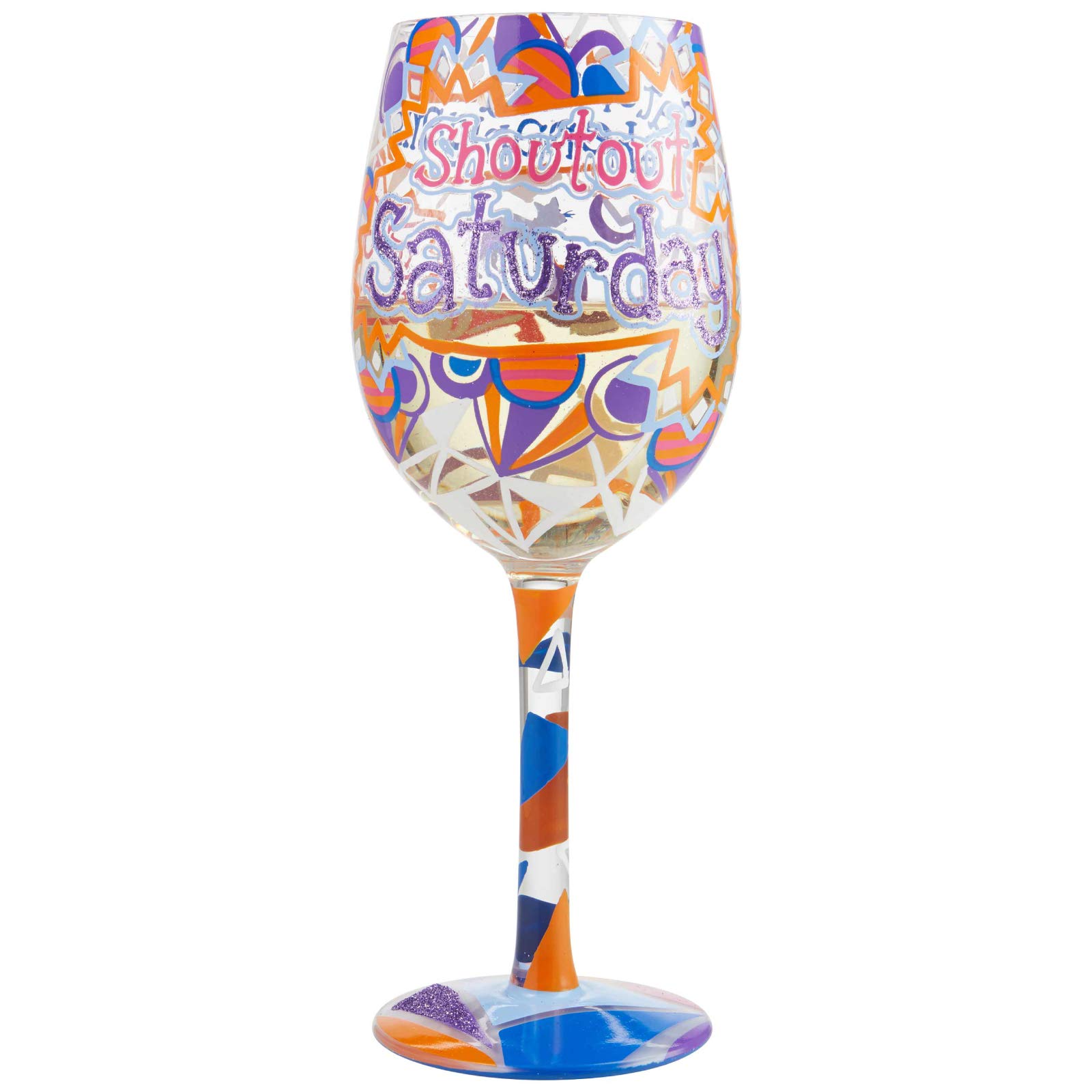 Enesco Designs by Lolita Saturday Shoutout Artisan Hand-Painted Wine Glass, 15 Ounce, Multicolor