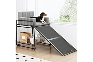 SPACOCLD Pet Stairs Ramp with Seat,Dog Window Perch with Stairs and Storage,Dog Seat with Ramp Steps,Folding Pet Ramp for Dogs Cats,Bunk Bed Chair with Sofa Cushion for Bed Couch Office,Hold Up to 110 lbs
