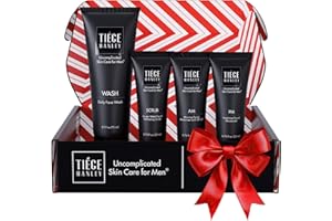 Tiege Hanley Skin Care Set for Men, Essential Routine, System Level 1, Daily Face Wash, Facial Scrub, Moisturizer With SPF, and Night Cream for Healthy, Hydrated Skin, Men’s Skin Care, 4 Piece Kit