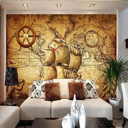 Retro Monde Nautique Carte Theme Mural Mural Personnalise Grande