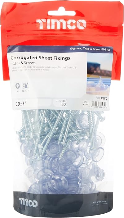 TIMCO Corrugated Sheet Fixings Clear 10 x 3-50pcs Screws Box 50