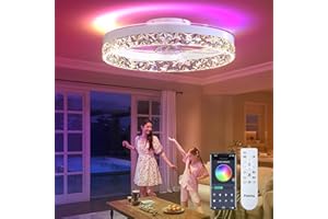 Passky RGB Flush Mount Ceiling Fans with Light, 19.7'' Low Profile Fandelier Bladeless Fans, APP & Remote Control, Timing, 6 Speeds, Modern Dimmable RGB Light for Kids Room, Bedroom, Party, White