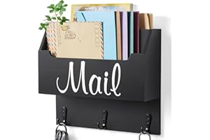DRASTAR Mail Organizer Wall Mounted, Mail Holder for Wall, Mail and Key Organizer, Black Hanging Mail Sorter, Letter Organizer for Home, Office, House Wall Decor
