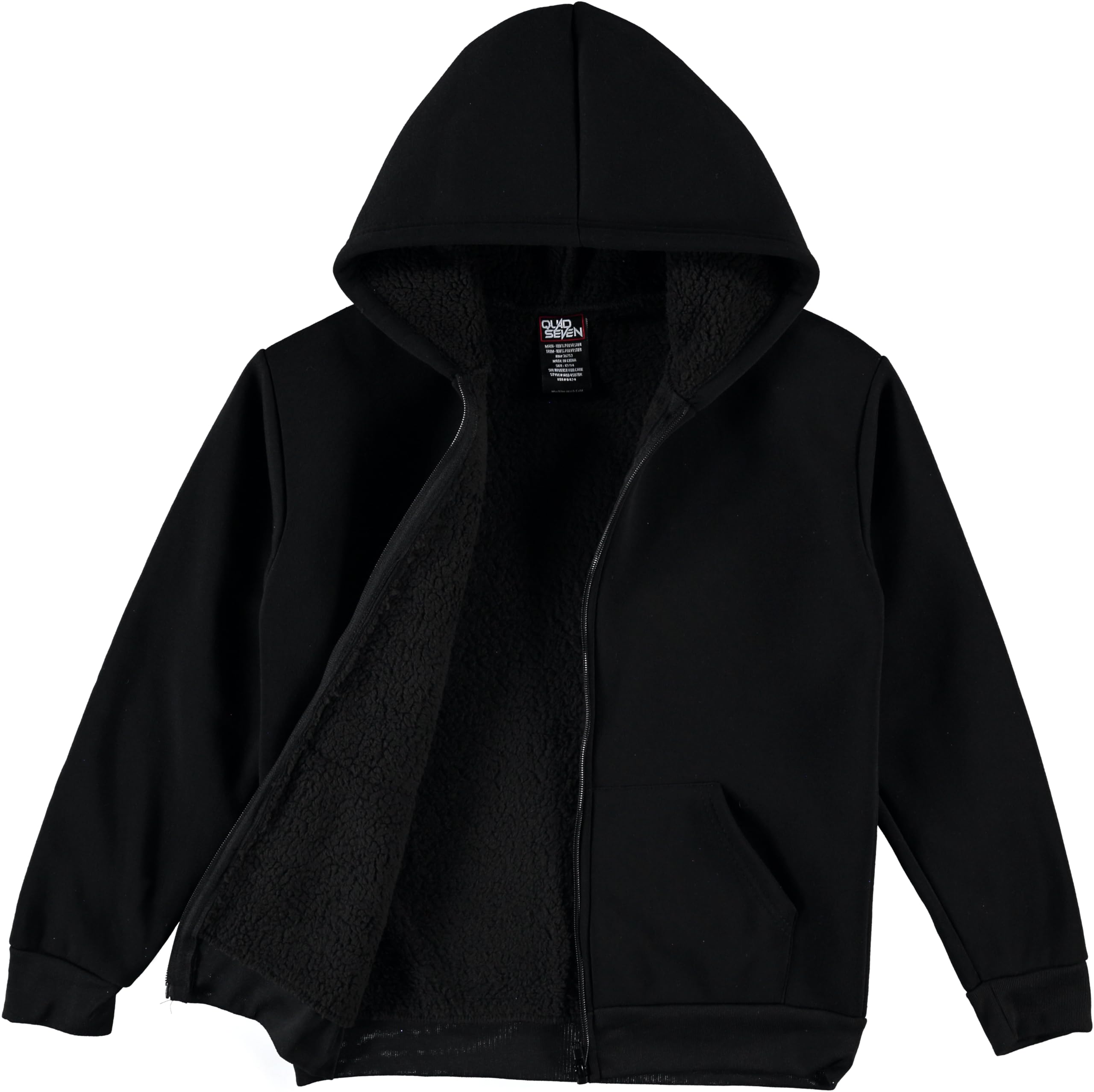 Photo 1 of Quad Seven Boys Zip Up Hoodie - Cozy Sherpa-Lined Fleece Zip Up Hoodie - Casual Hooded Sweatshirt for Boys (Sizes: 8-18), Size 16-18, Black