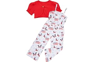 Evensu Toddler Girl Sleeveless Jumpsuits 2 Piece Outfits Ruffle Short Sleeve Cardigan Romper Set for 3-7 Years