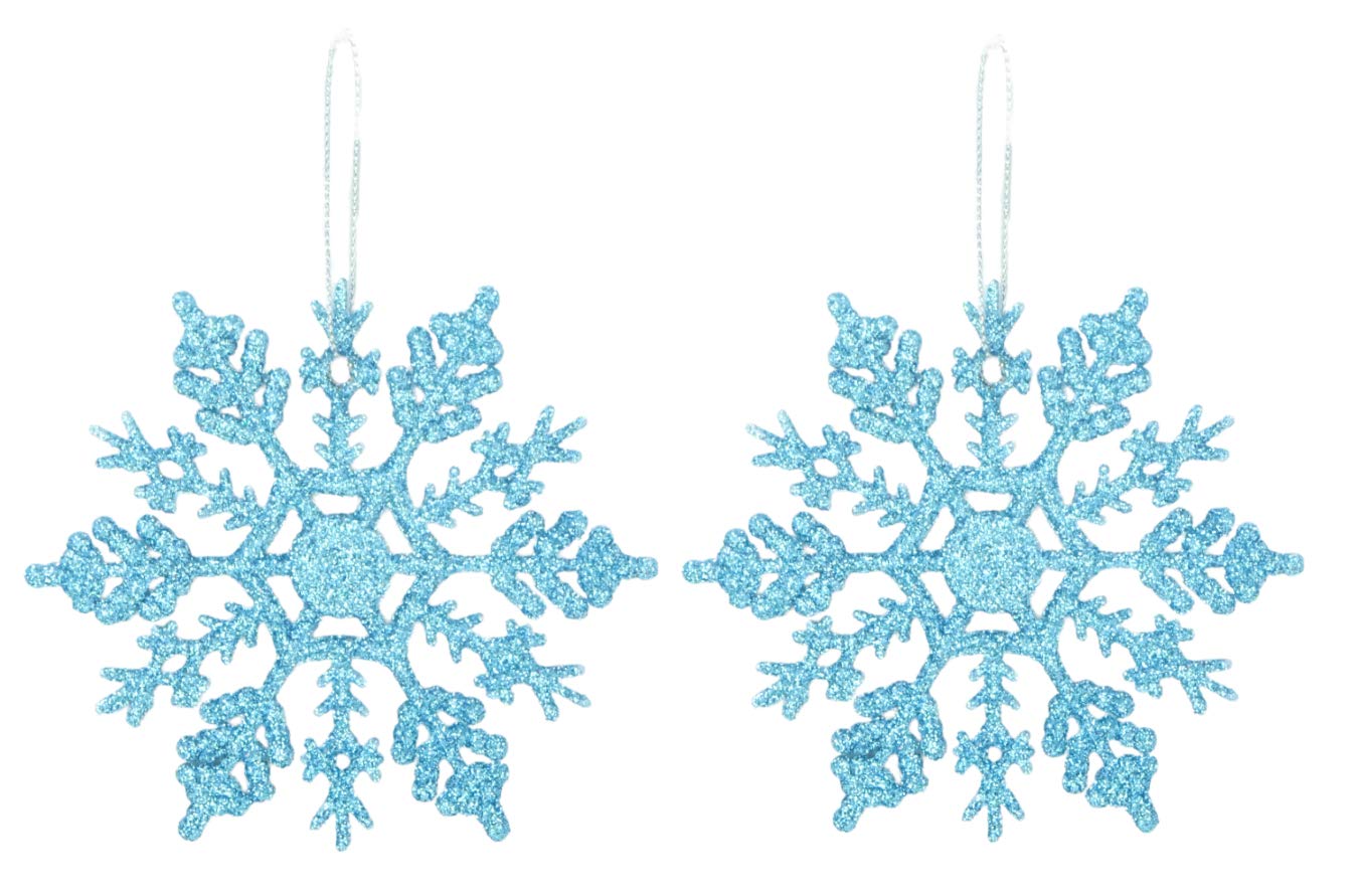 DP Set Of 12 ICE BLUE Glitter Snowflakes - Christmas Tree Baubles Decorations