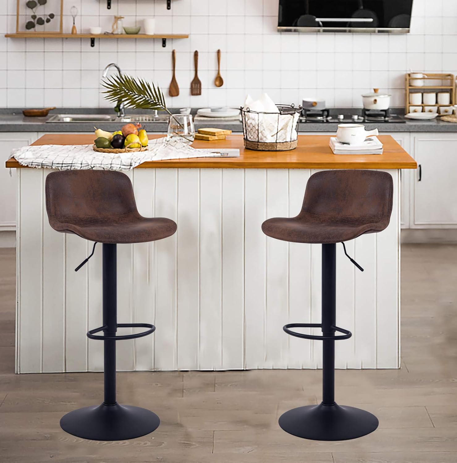 YOUNIKE Furniture Modern Design Barstools with Adjustable Height and 360° Rotation, Ergonomic Streamlined Polypropylene High Bar stools for Bar Counter,Kitchen and Home (Set of 2, Retro Brown): Home & Kitchen