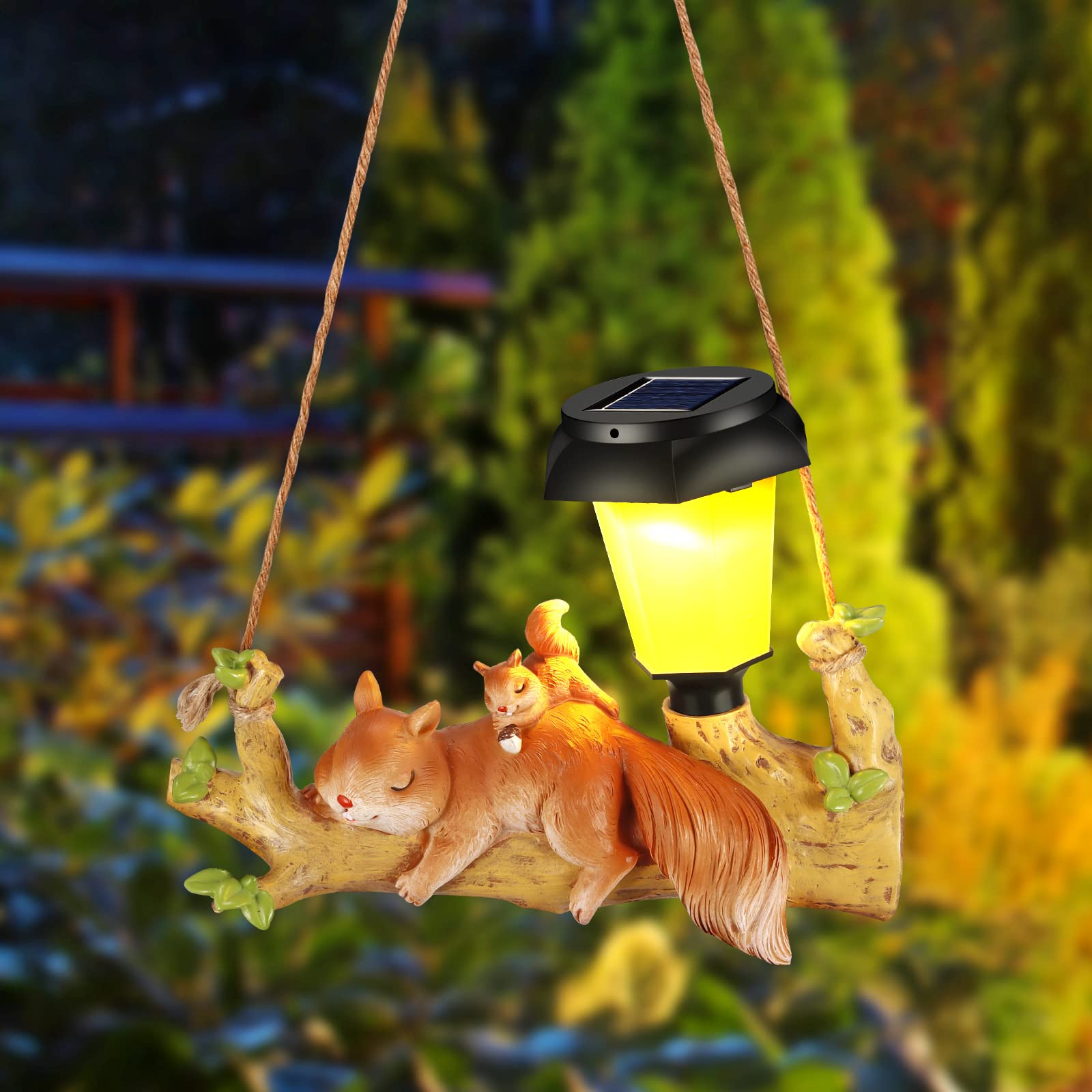 Wowlela Solar Squirrel Statue Garden Ornaments, Solar Squirrel Garden Decoration with Solar Powered LED Lanterns, Squirrel Outdoor Statues Figurines Solar Garden Lights for Patio,Balcony,Yard,Lawn