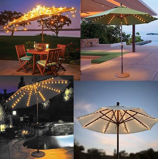 7 Color Parasol Umbrella String Light Patio Sun Shade Beach Lawn
