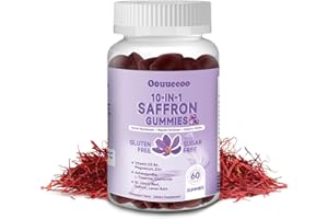 OOUUEEOO Saffron Gummies for kids adults,10-IN-1 Sugar-Free 88.5mg Supplement with Vitamin D3,B6,Magnesium,Zinc,St. John's Wort,Ashwagandha,L-Theanine,Chamomile,For Positive Mood,Slumber,Pineapple Flavor