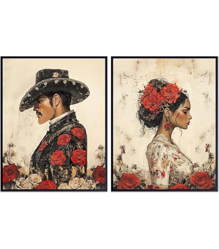 Amazon.com: Retro Sweet Couple Mexican Paintings Canvas Wall