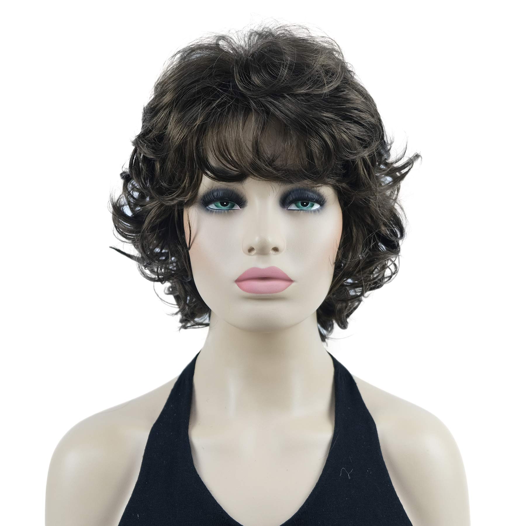 Lydell 10" Women's Short Soft Super Curly Wig Layered Natural Movement Synthetic Wigs (Light Chestnut Brown)