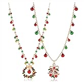 HZEYN Christmas Necklace for Women Christmas Bell Wreath Pendant Necklace Long Jingle Bell Chain Xmas Festive Necklace 2 Pieces
