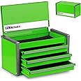 P.I.T. Mini Green Tool Box, Portable 3 Drawer Steel Stackable Tool Box with Magnetic Tab Locking, Green Micro Top Chest with Liner for Tools Storage and Organizers, Home DIY