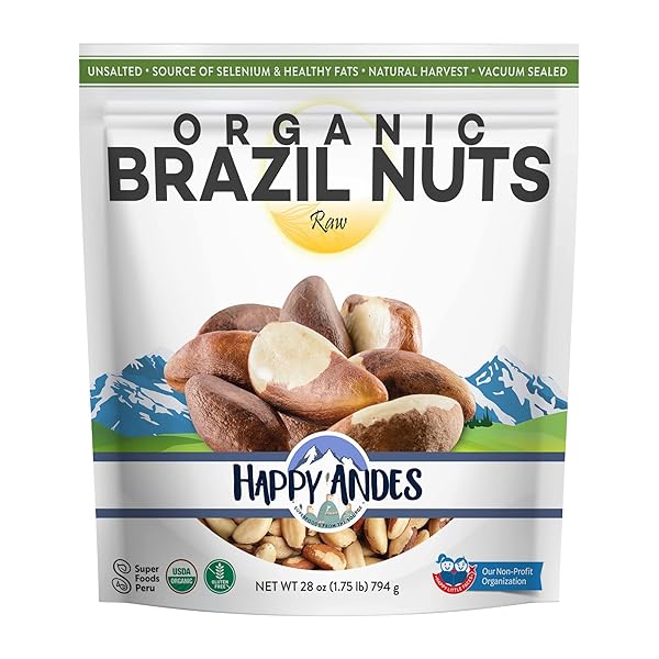 HAPPY ANDES REAL ORGANIC VACUUM SEALED, BRAZIL NUTS 1.75 LBS -NON-GMO, RAW WHOLE NUTS, RESEALABLE BAG, LOW CARB, KETO FRIENDLY, VEGAN SNACK, UNSALTED, NATURAL SNACK