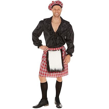 TecTake dressforfun Herrenkostüm Schotte | Cooler, schottischer Rock | Rock mit aufgenähtem Fellimitat | Inkl. Schottenmütze 