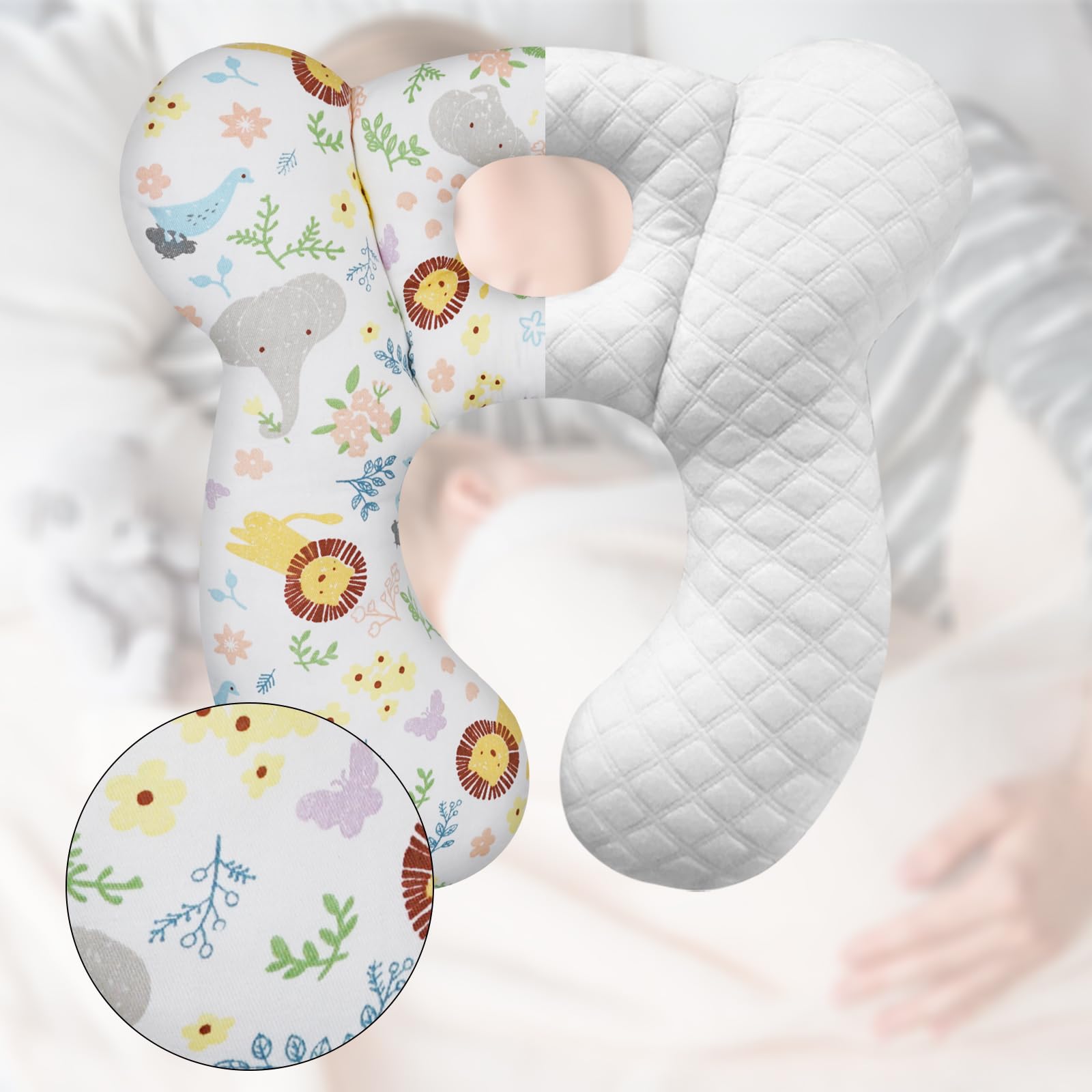 Baby Travel Pillow, Upgrade U-Shape Infant Pillow for Car Seat Pushchair and Stroller, Soft Comfortable Sleep Cushion for Kids Newborn and Toddler -Lion White