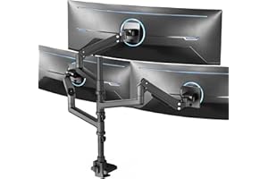VIVO Pneumatic Arm Triple Ultrawide Monitor Extra Tall Desk Mount for Up to 49 inch Screens, Heavy Duty Clamp, Holds 3 Ultra 