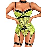 Kaei&Shi Rave Outfits Fishnet, Exotic Strappy Backless, Choker Garter Lingerie