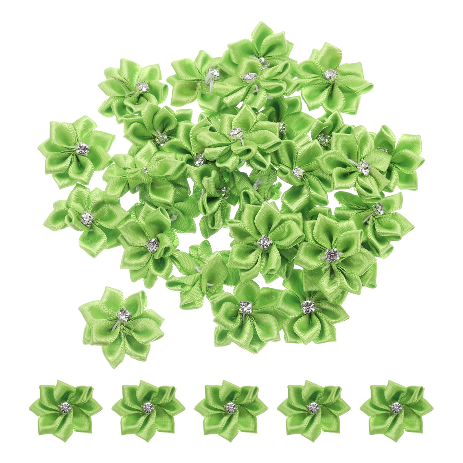 PATIKIL 1.2 Inch Small Ribbon Flowers, 150 Pcs Satin Ribbon Flowers Mini Fabric Flowers for Crafts DIY Wedding Ornament Appliques, Grass Green