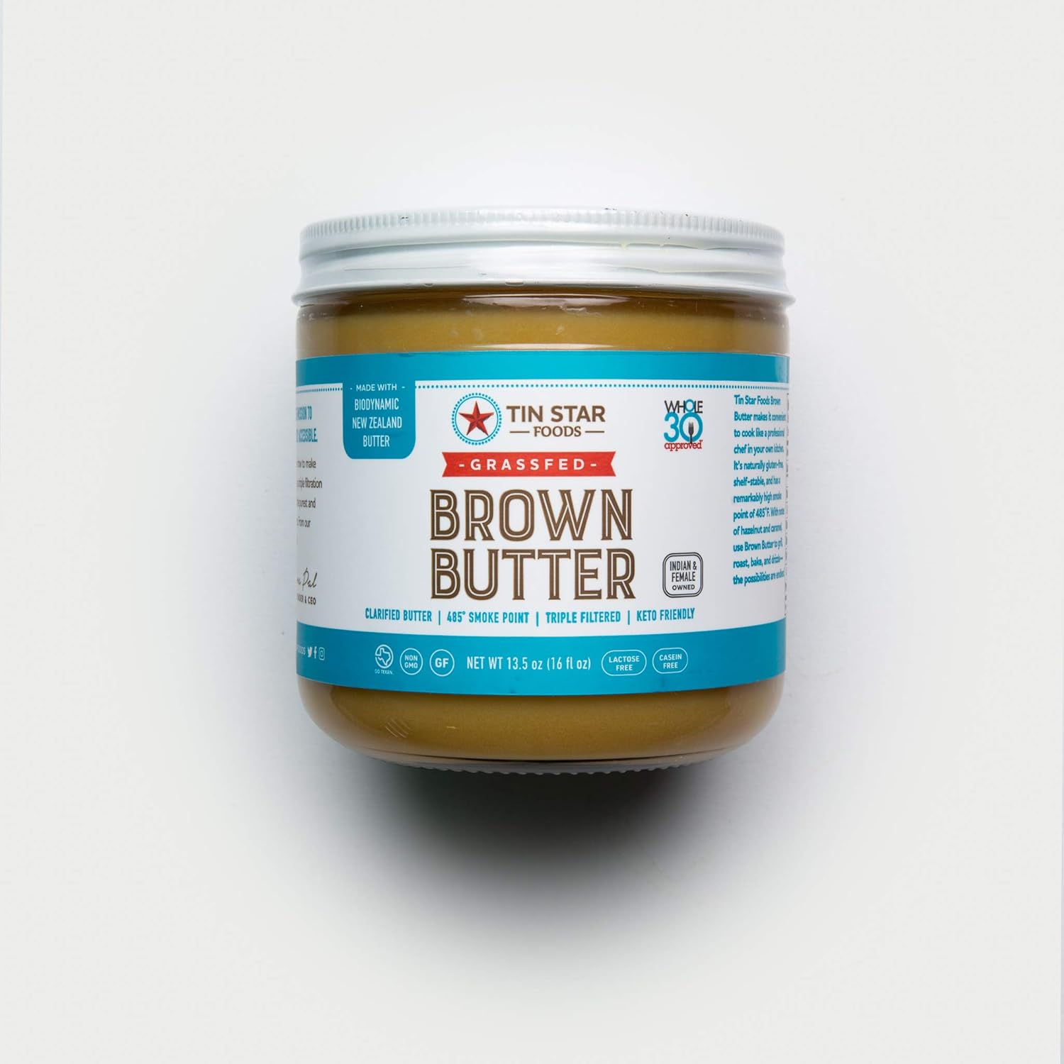 100% Grassfed Biodynamic Non-GMO Brown Butter by Tin Star Foods (13.5 Oz): Clarified Butter | Keto and Whole 30 Approved | Lactose-Free