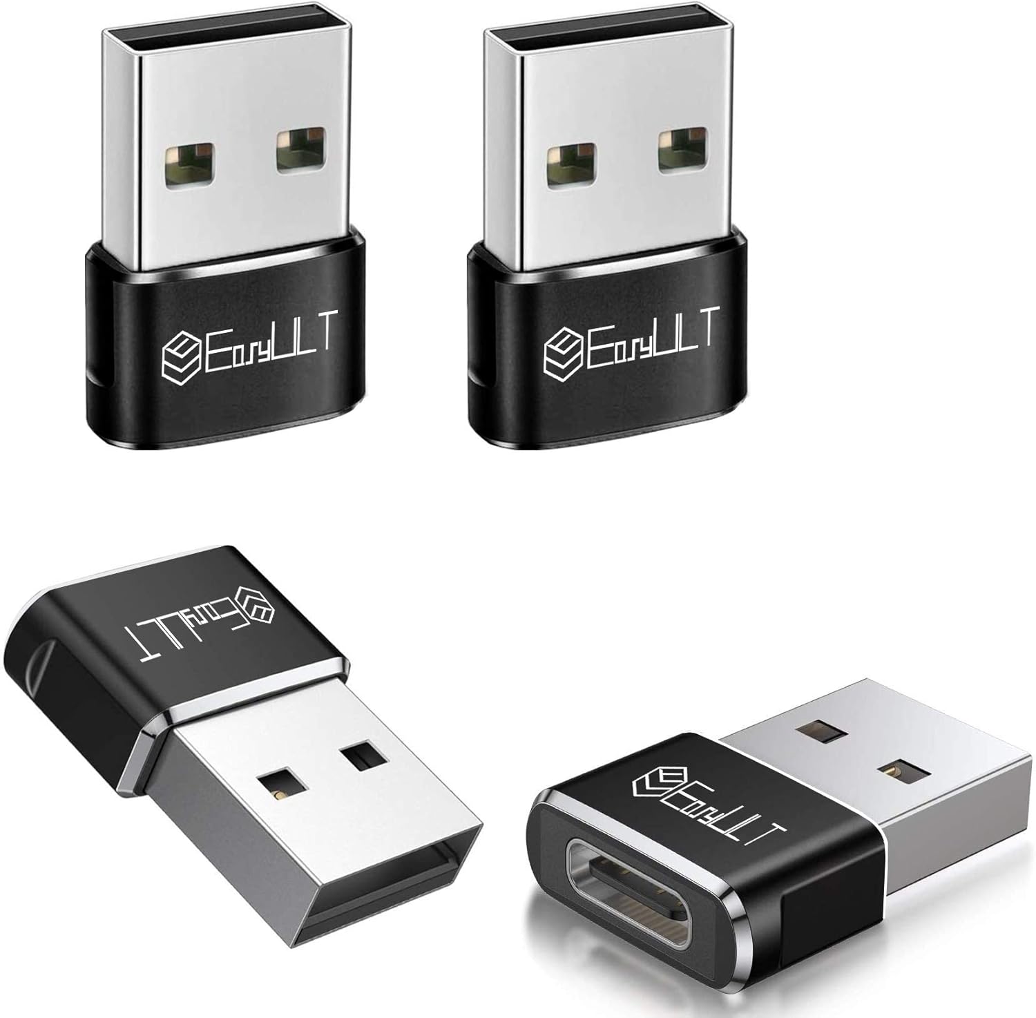 EasyULT USB C Female to USB Male Adapter (4 Pack), Type C to USB A