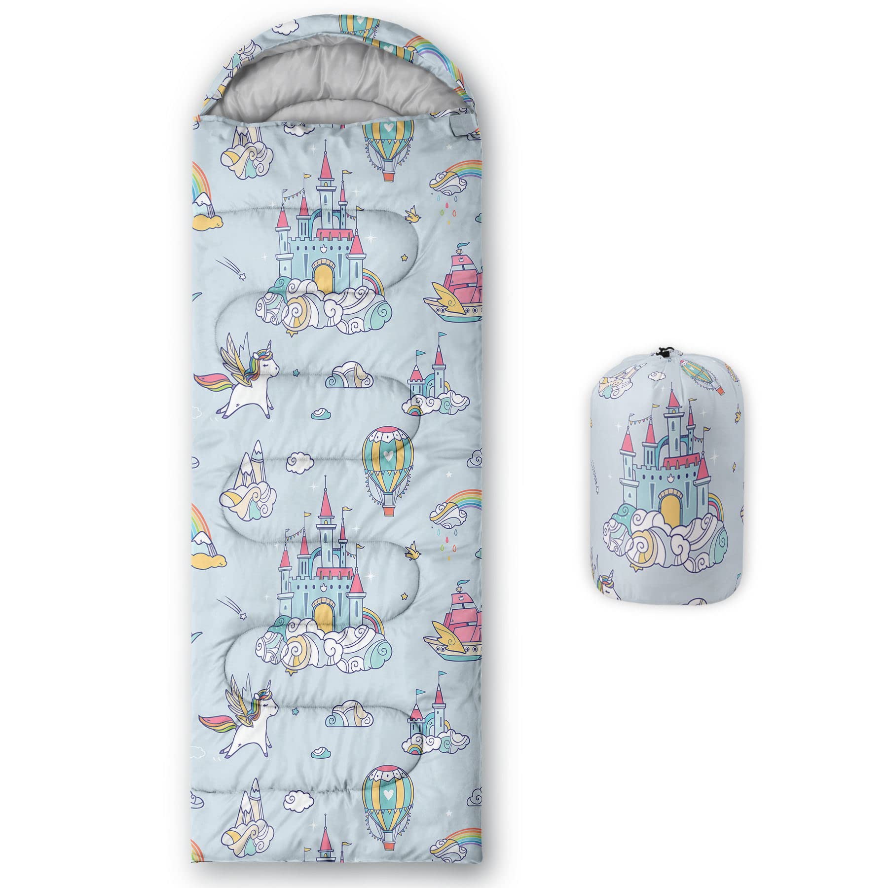 Photo 1 of Datura home Kids Sleeping Bag for Girl,Unicorn Castle Print-Lightweight Warm Portable Outdoor Indoor-Waterproof Cold Weather Resistant Sleeping Bag for Camping Hiking(Unicorn Castle)