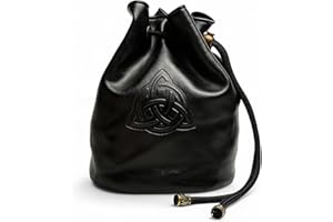 Luck Lab Dice Bag for DnD – Large Velvet-Lined PU Leather Dice Pouch w/ 4 Pockets, Embossed Design & Antique Gold Accents – Durable Dice Organizer for Tabletop RPGs & Game Accessories (Black)