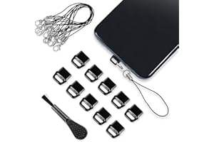 GEEHUA 10PCS Dust Plug Cover, Anti Dust Plug Charging Port Protector Cap with Easy-Grip Tab Lanyard and Cleaning Brush Compatible with USB Type-C Most Mobile Phone Devices(Black)