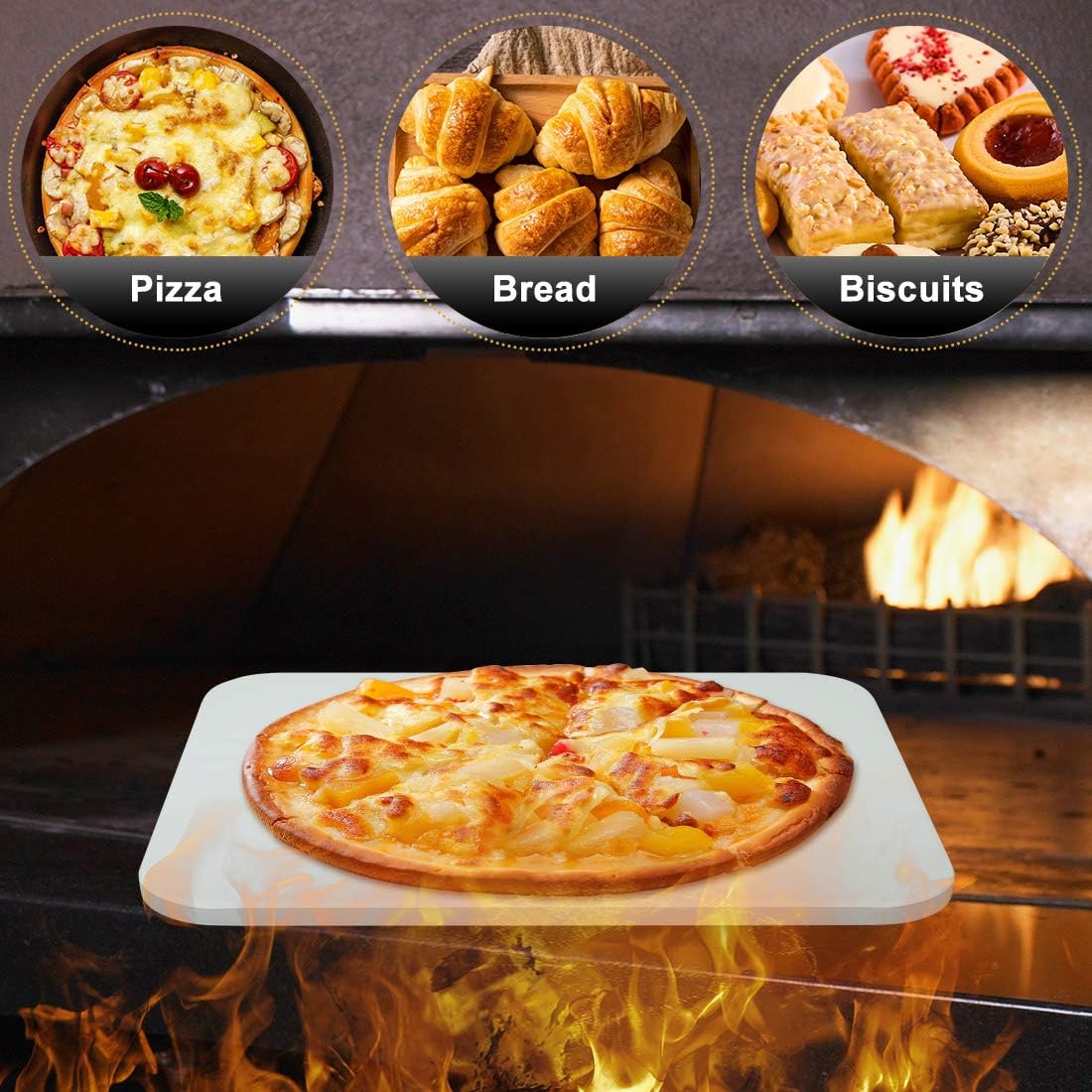 Homcosan Pizza Stone for Oven Grill, Baking Stone, Cooking Stone, Pizza Pan Perfect for BBQ Bread, Safe Cordierite and Thermal Shock Resistant(Elegance, 15''x12'' Rectangular) : Garden & Outdoor