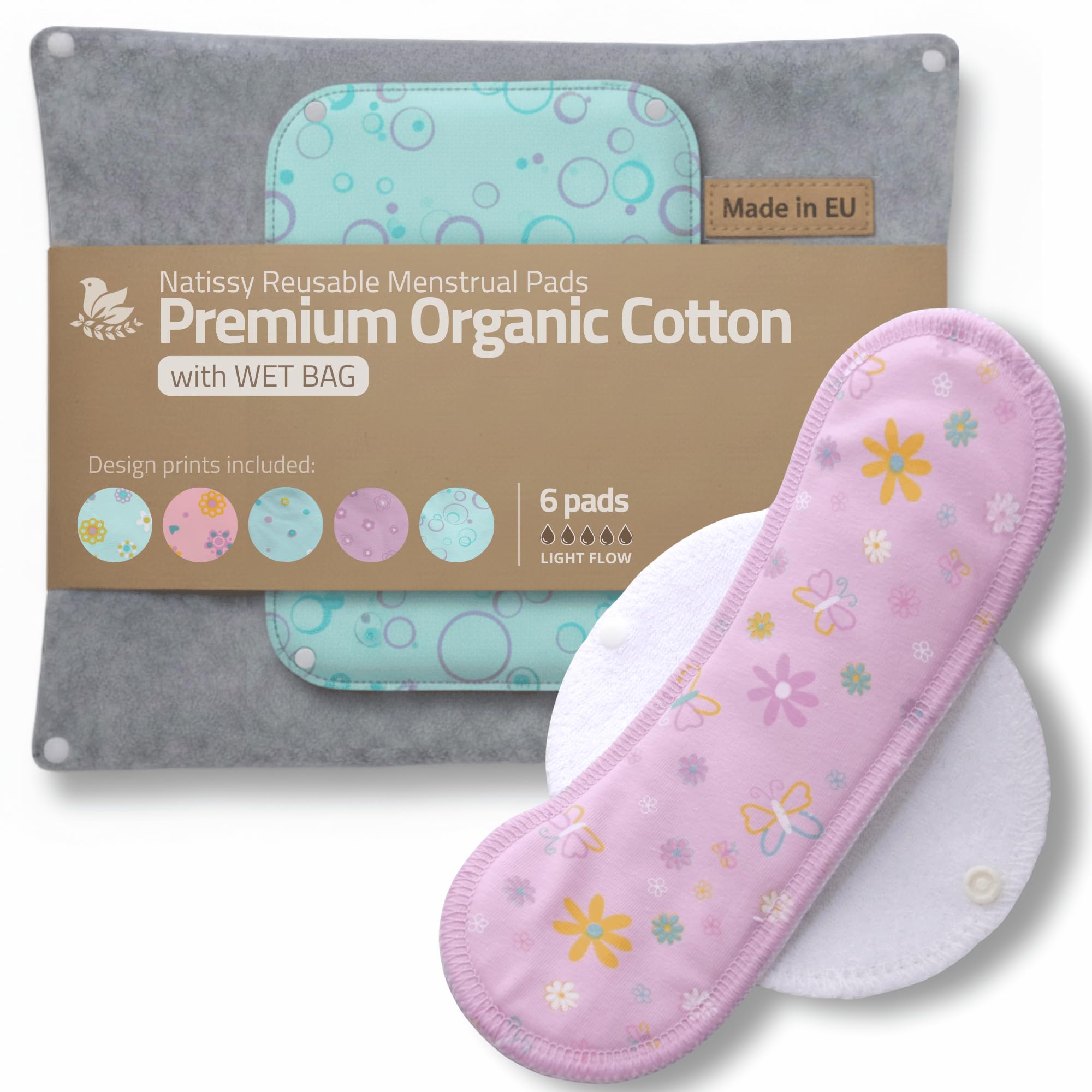 Made in EU – Reusable Sanitary Pads for Heavy Flow (6 Pack, L & XL) – High-Temp Washable, Extra-Absorbent Cloth Period Pads for Women – Ultra Soft Organic Cotton, Reliable Fit & Leak Proof Comfort