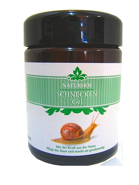 Schnecken Gel 100ml Naturhof Brauner Glastiegel mit schwarzem Verschluss verkapselt