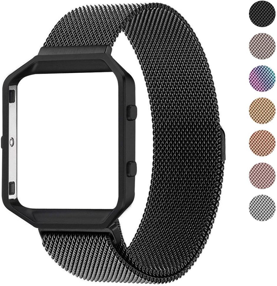 Fitbit Blaze Bands with Frame, YSS Stainless Steel Milanese Loop Bracelet Magnetic Closure Clasp Replacement Strap with Metal Frame for Fitbit Blaze Smart Watch (Black, S)