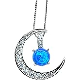 Crescent Blue Opal Moon Necklace Full 925 Sterling Silver Two Pendant wear Opal Pendant adjustable Chain