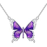 DONGHU Blue/Purple Butterfly Necklace for Women 925 Sterling Silver Moissanite Dainty Cute Butterfly Pendant Necklace Butterfly Charm Jewelry Gift for Her