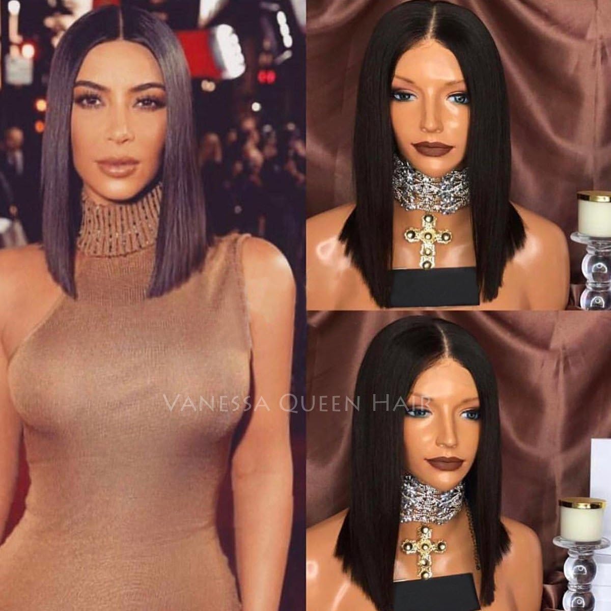 Vanessa Queen Silky Straight Short Cut Bob Wigs For Women Synthetic Lace Front Wig 14Inch