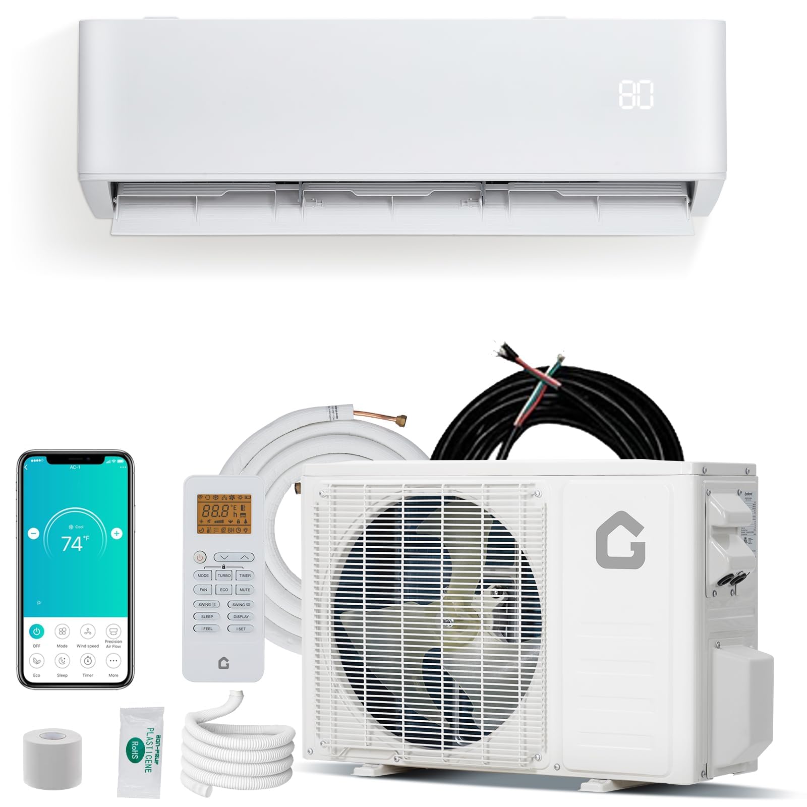 Photo 1 of Sealed  Hipicute 9000 BTU Mini Split Air Conditioner Heat Pump System,24 SEER2 9000 BTU Wifi Enabled 208V- 230V Ductless AC Cool Up to 450 Sq. Ft, Wifi-Enabled Ductless Inverter AC Unit with Copper Line Set