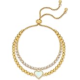 TOVABA Elegant 18K Gold Double Layer Heart Charm Bracelet for Women Crystal Beaded Bolo Chain Adjustable Women's Fashion Jewelry