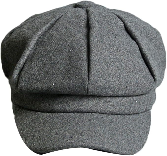 Women's Vintage Solid Newsboy Cap Woolen Octagonal Hat Unisex Simple