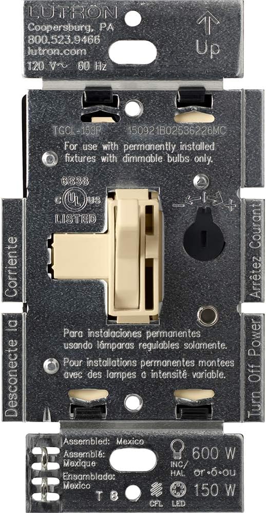Lutron Toggler LED+ Dimmer Switch | 150-Watt, Single-Pole/3-Way | TGCL-153PH-IV | Ivory - Wall Dimmer Switches - 