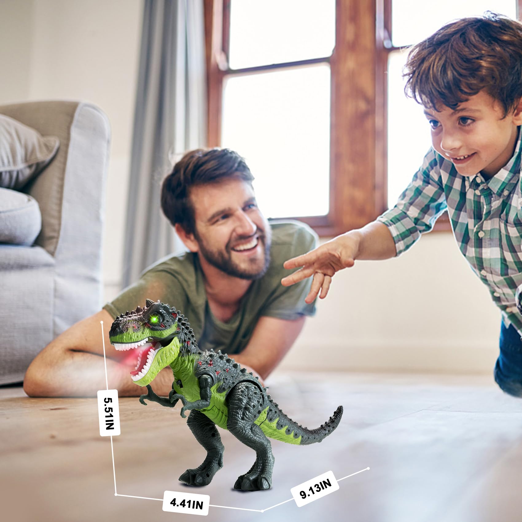 AHCo. Trex Dinosaur Toys for Kids 3-5, Small Electric Walking Tyrannosaurus Rex Dino for Toddler Boys, Best Gifts for Age 3 4 5 6 7 Year Old, Light, Sound & Spray