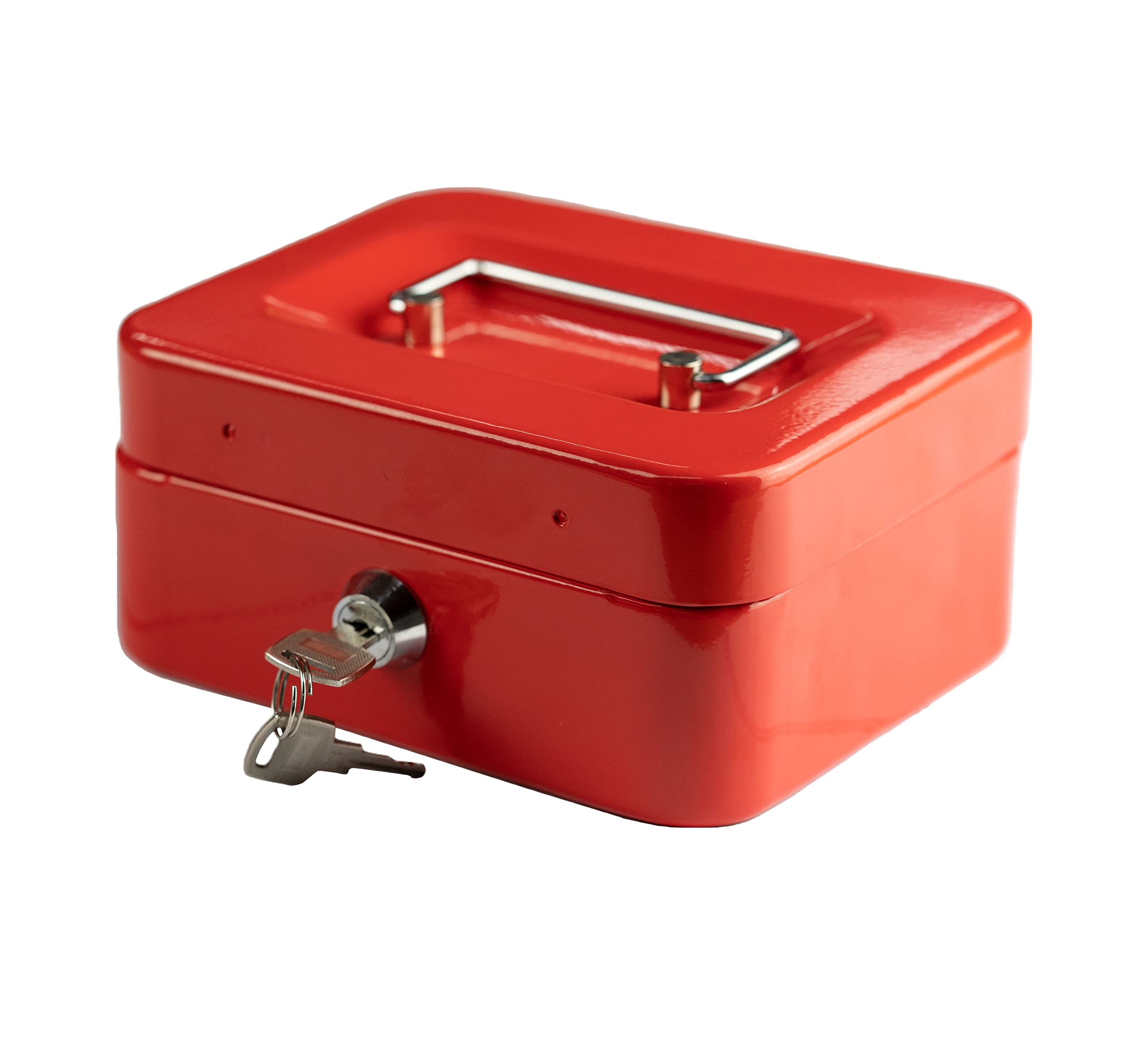 Hyfive® Steel Security Petty Cash Box with Keys & Tray in Red, 6"
