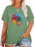 HDLTE Plus Size Tops for Women Crew Neck Daisy