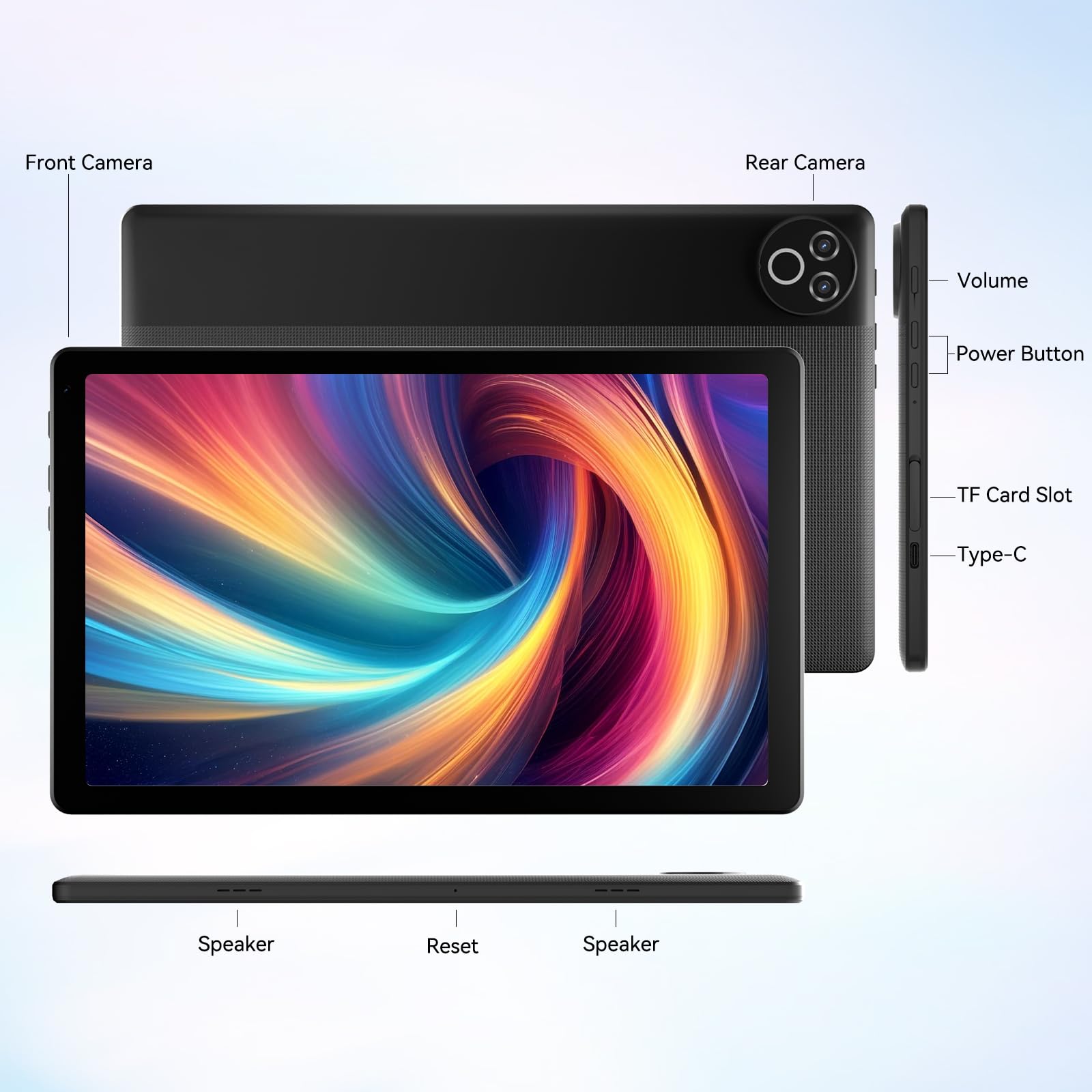 Tablet 10 Inch Android 15 OS GMS Certified Tablets PC 1.8 GHz 5-Core 16 (3+13) GB RAM 32 GB ROM 1 TB Expandable 1280x800 HD IPS Touch Screen 5000 mAh WiFi 6 Bluetooth 5.4 Dual Camera 2025 (Black)