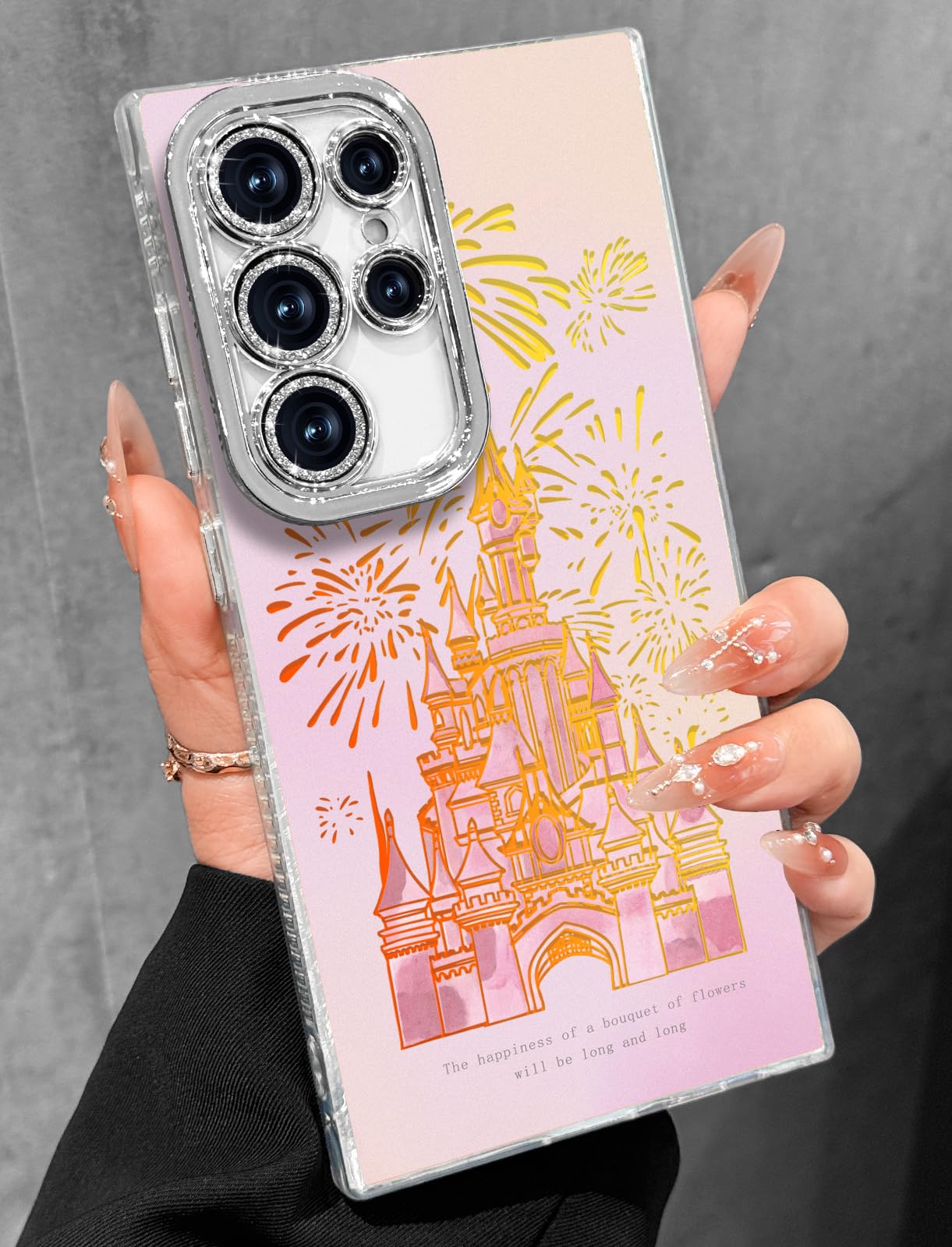 Photo 1 of Toycamp Compatible with Samsung Galaxy S24 Ultra Case - Cute Glitter Fireworks Castle S24 Ultra Phone Case with Bling Camera Lens Protector Laser Holo Galaxy S24 Ultra Cover for Women Girly