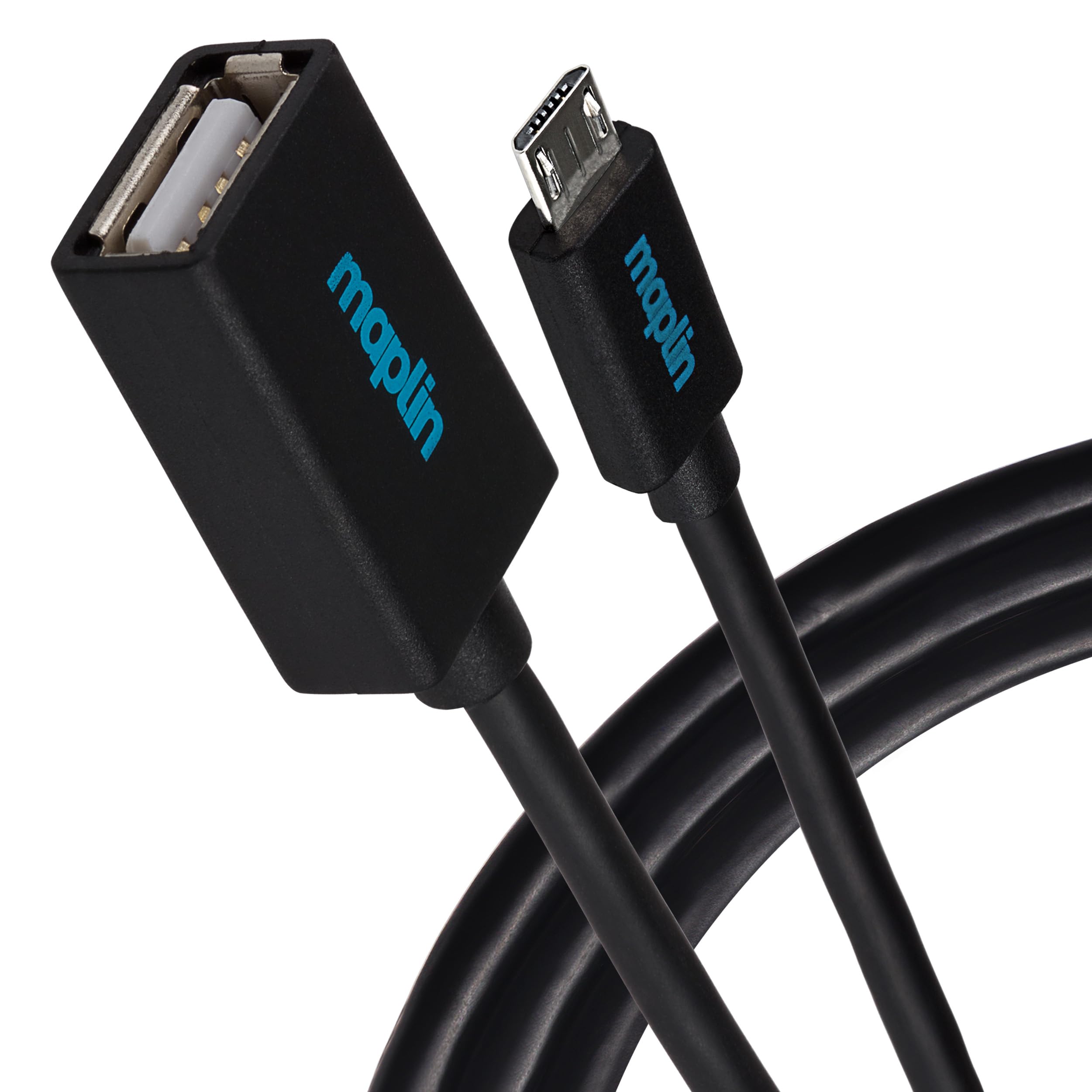 Maplin USB-A Female to Micro USB-B Male Cable Supports On The Go OTG, 0.15m