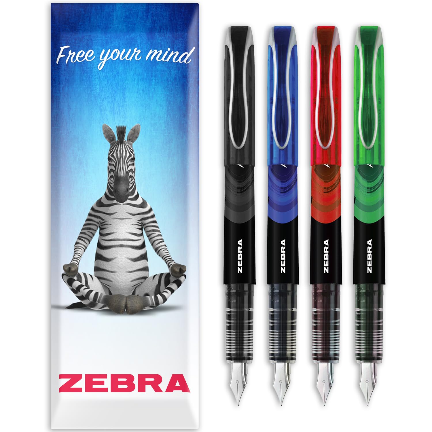 Zebra Fuente - Disposable Fountain Pen - 1.0mm Fine Nib 0.6mm Line Width - In Envelope Gift Packaging - Pack of 4 - Classic Tones