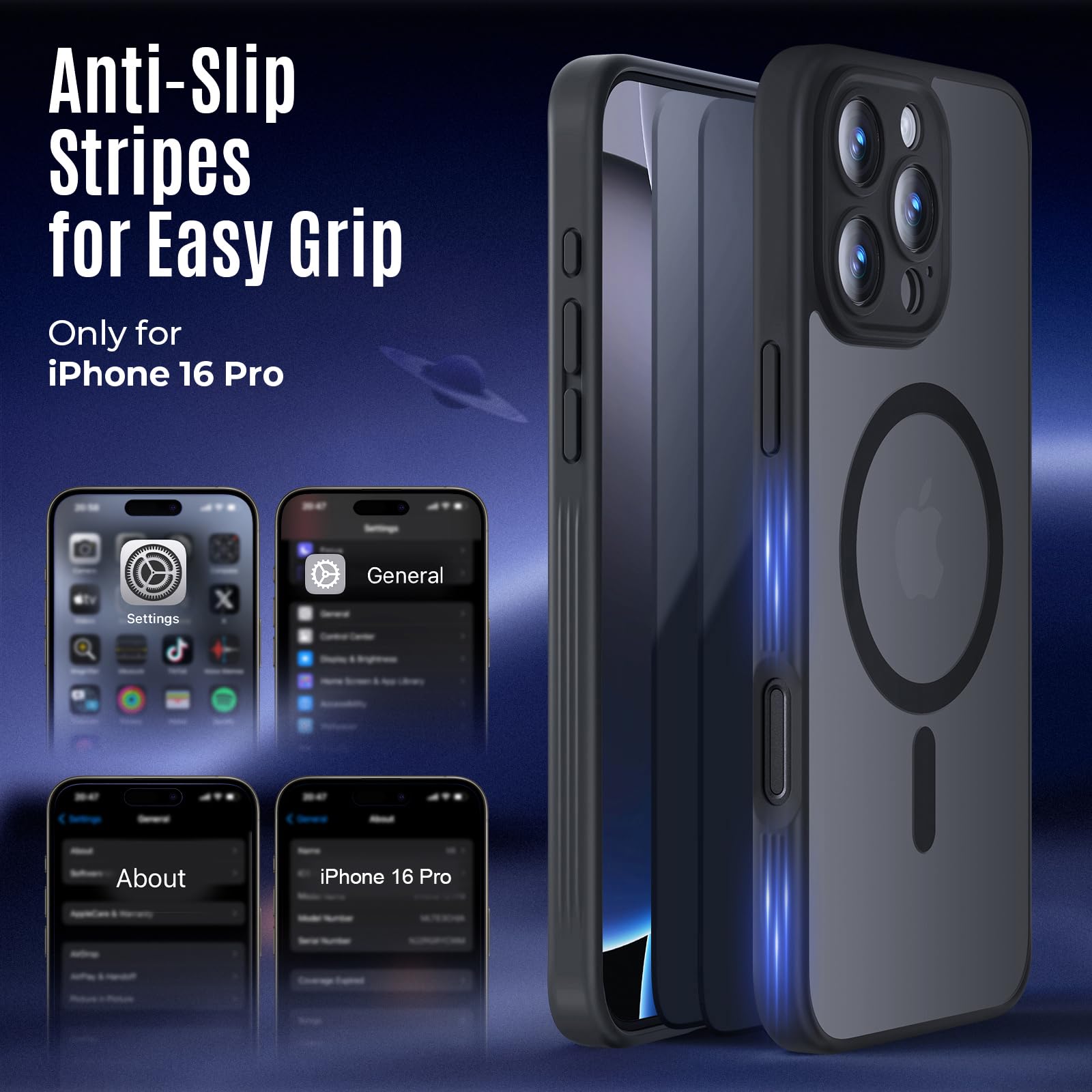 Symcele Designed for iPhone 16 Pro Case, Compatible with MagSafe, with Privacy Screen Protectors X2, [Camera Protection] [15FT Military Drop Protection] Shockproof Phone Case, 2024, Black